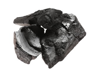 Photo of Pieces of black coals isolated on white