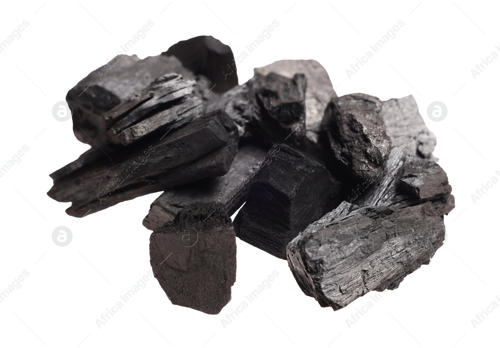 Pieces of black coals isolated on white Photo of Pieces of black coals isolated on white