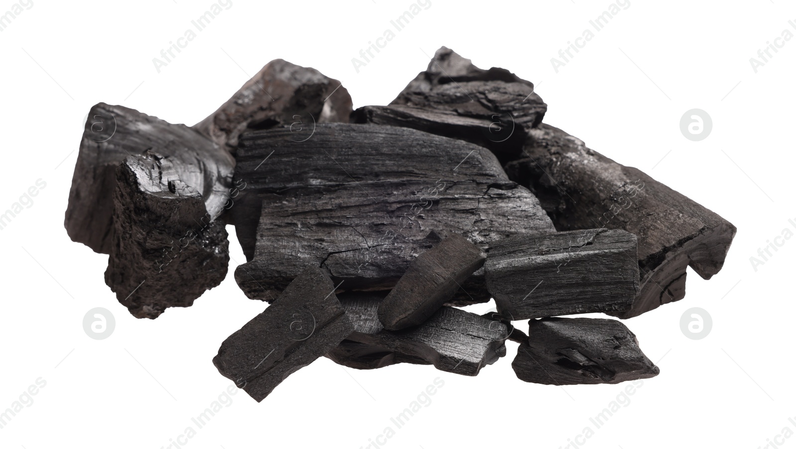 Pieces of black coals isolated on white Photo of Pieces of black coals isolated on white