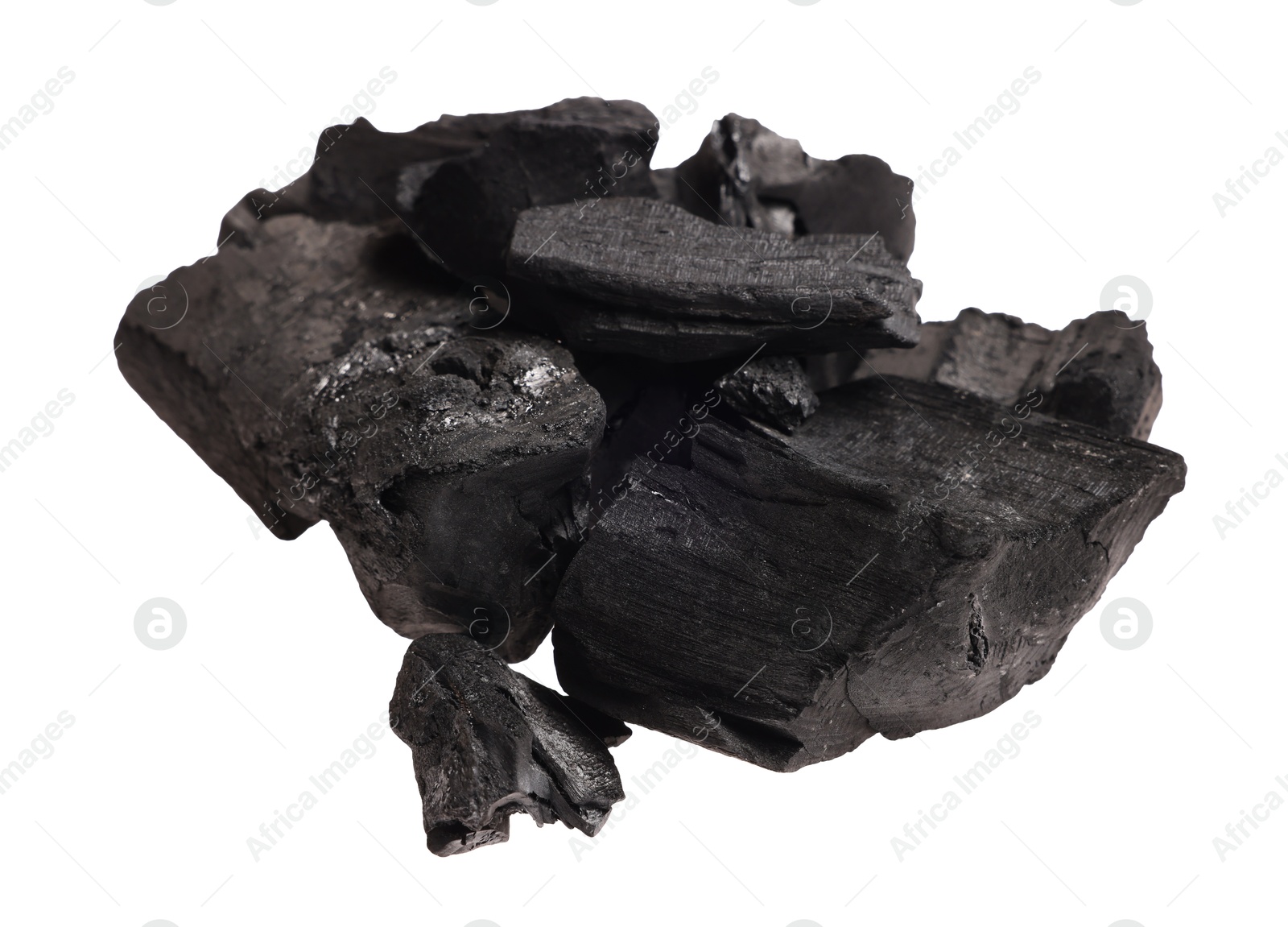 Pieces of black coals isolated on white Photo of Pieces of black coals isolated on white
