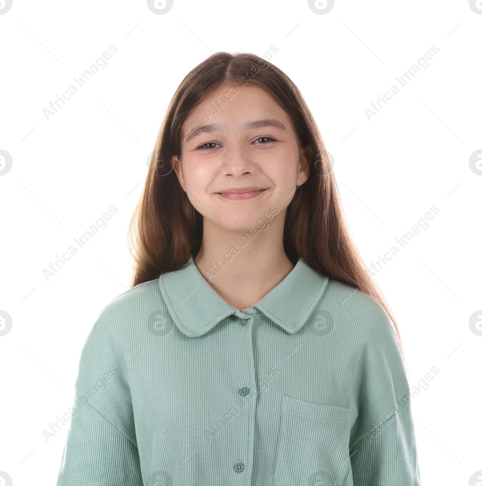 Portrait of teenage girl on white background Photo of Portrait of teenage girl on white background