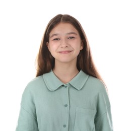 Photo of Portrait of teenage girl on white background