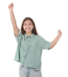 Photo of Portrait of teenage girl on white background