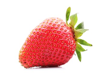 Photo of One fresh ripe strawberry isolated on white