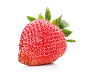 Photo of One fresh ripe strawberry isolated on white
