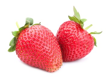 Photo of Fresh strawberries isolated on white. Seasonal berries