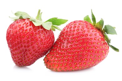 Photo of Fresh strawberries isolated on white. Seasonal berries