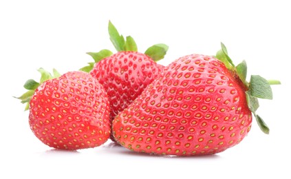 Photo of Fresh strawberries isolated on white. Seasonal berries