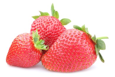 Photo of Fresh strawberries isolated on white. Seasonal berries