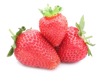 Photo of Fresh strawberries isolated on white. Seasonal berries
