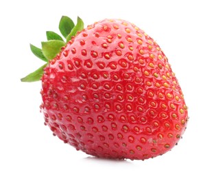 Photo of One fresh ripe strawberry isolated on white