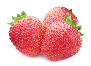 Photo of Fresh strawberries isolated on white. Seasonal berries