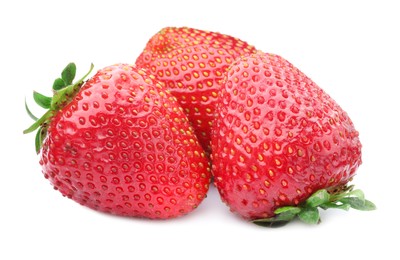 Photo of Fresh strawberries isolated on white. Seasonal berries