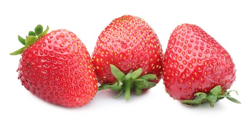 Photo of Fresh strawberries isolated on white. Seasonal berries