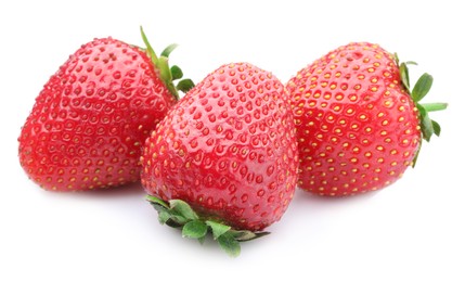 Photo of Fresh strawberries isolated on white. Seasonal berries