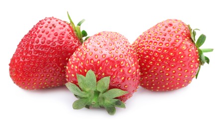 Photo of Fresh strawberries isolated on white. Seasonal berries