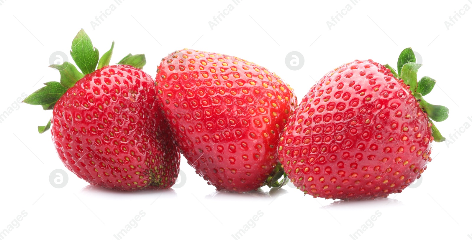Photo of Fresh strawberries isolated on white. Seasonal berries