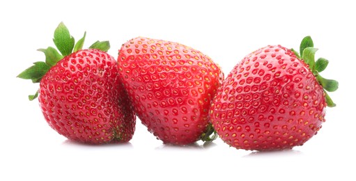 Photo of Fresh strawberries isolated on white. Seasonal berries