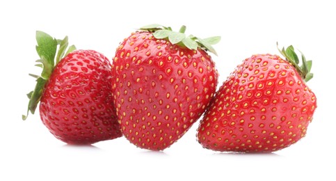 Photo of Fresh strawberries isolated on white. Seasonal berries