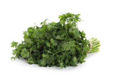 Photo of Bunch of fresh cilantro isolated on white