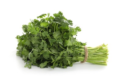 Photo of Bunch of fresh cilantro isolated on white