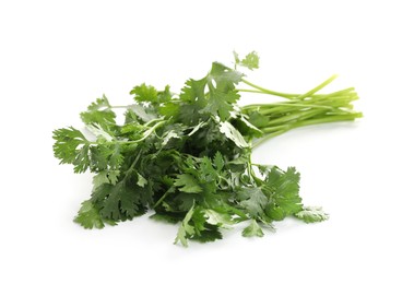 Photo of Fresh cilantro isolated on white. Aromatic condiment
