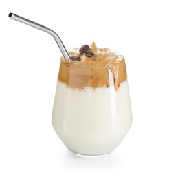 Photo of Delicious dalgona coffee in glass isolated on white