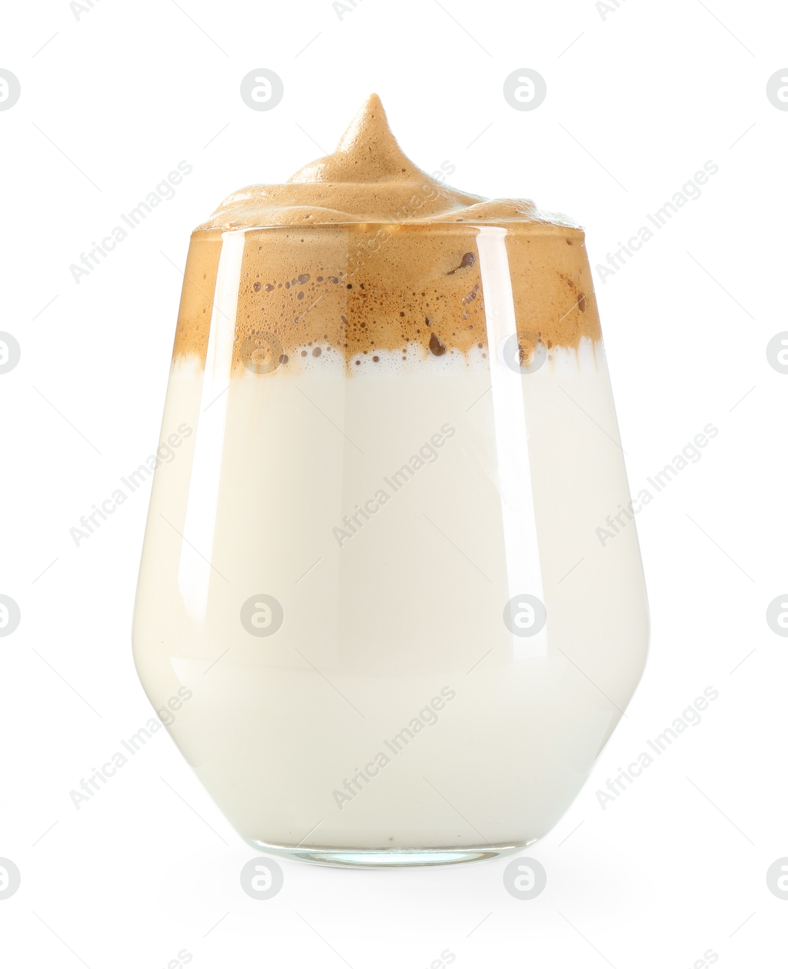 Photo of Delicious dalgona coffee in glass isolated on white