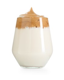 Photo of Delicious dalgona coffee in glass isolated on white
