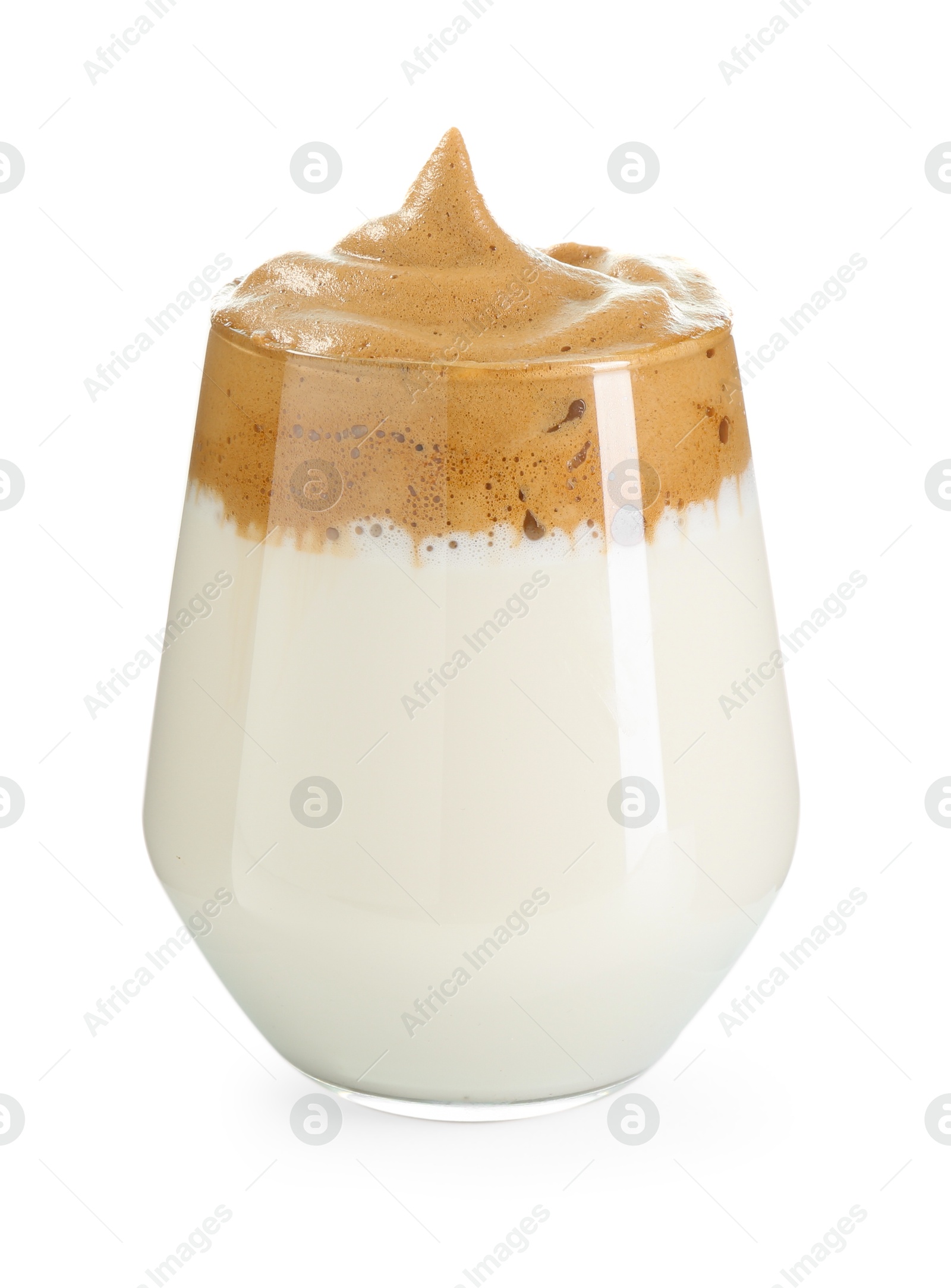 Delicious dalgona coffee in glass isolated on white Photo of Delicious dalgona coffee in glass isolated on white