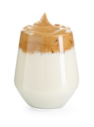 Photo of Delicious dalgona coffee in glass isolated on white