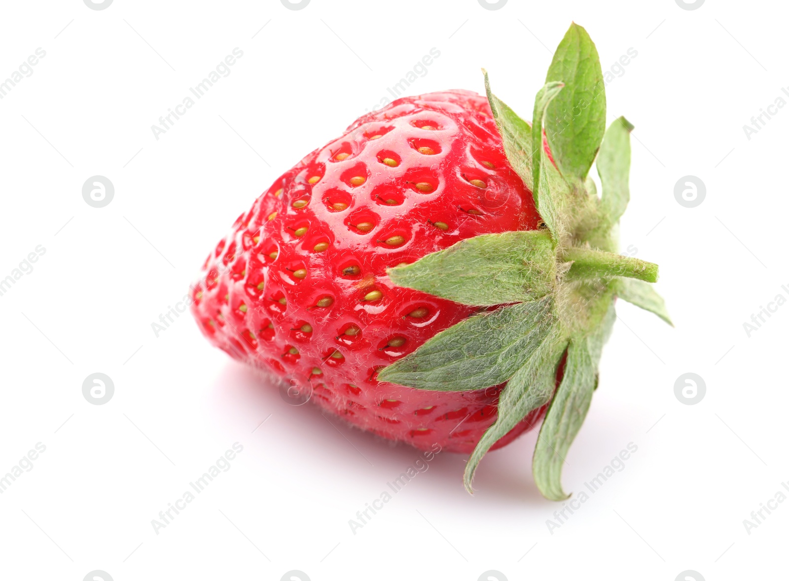 One fresh ripe strawberry isolated on white Photo of One fresh ripe strawberry isolated on white