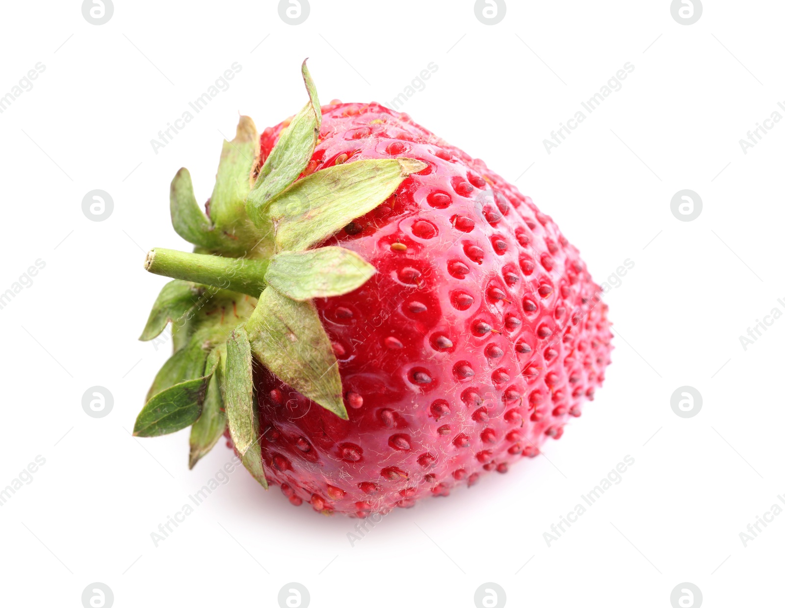 One fresh ripe strawberry isolated on white Photo of One fresh ripe strawberry isolated on white