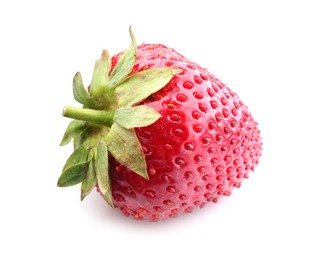 Photo of One fresh ripe strawberry isolated on white
