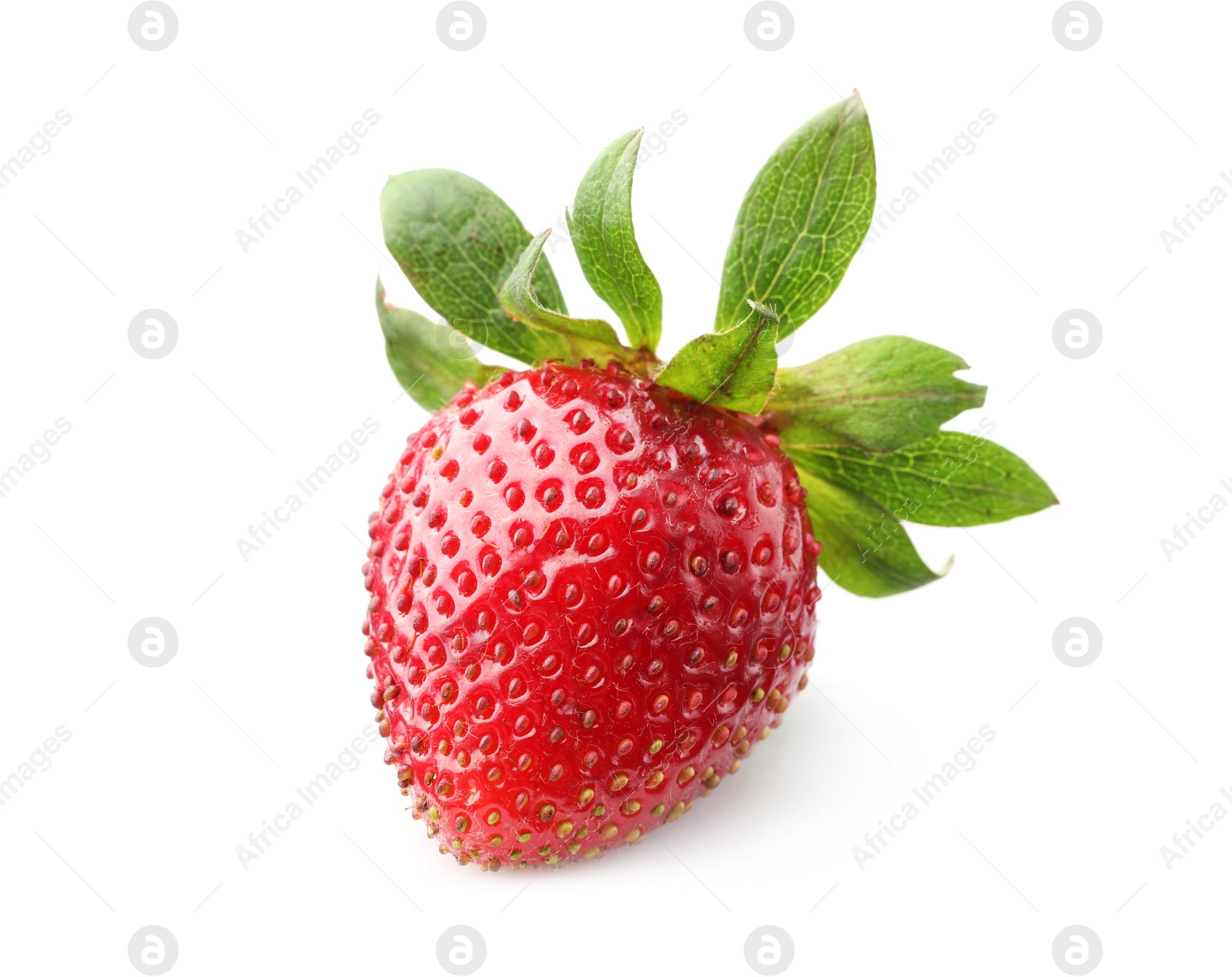 One fresh ripe strawberry isolated on white Photo of One fresh ripe strawberry isolated on white