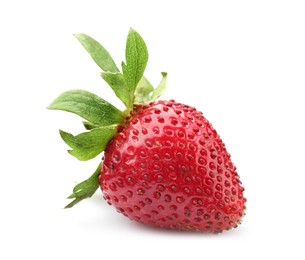 Photo of One fresh ripe strawberry isolated on white
