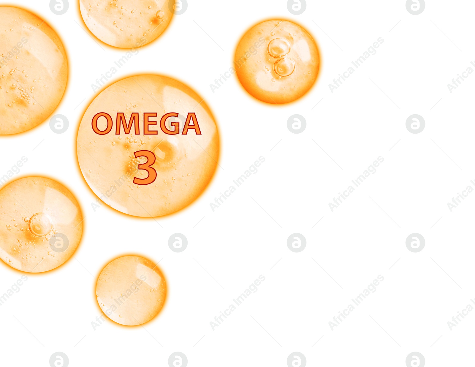 Drops of Omega-3 on white background, space for text Image of Drops of Omega-3 on white background, space for text