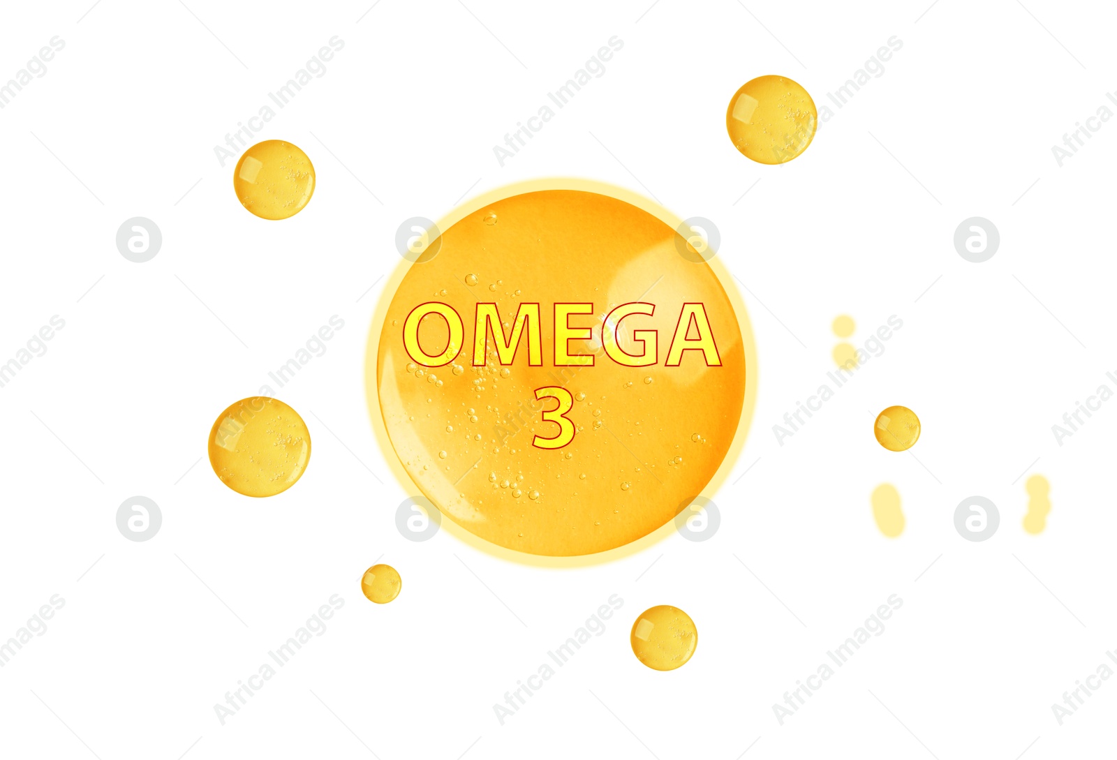 Yellow drops of Omega-3 on white background Image of Yellow drops of Omega-3 on white background