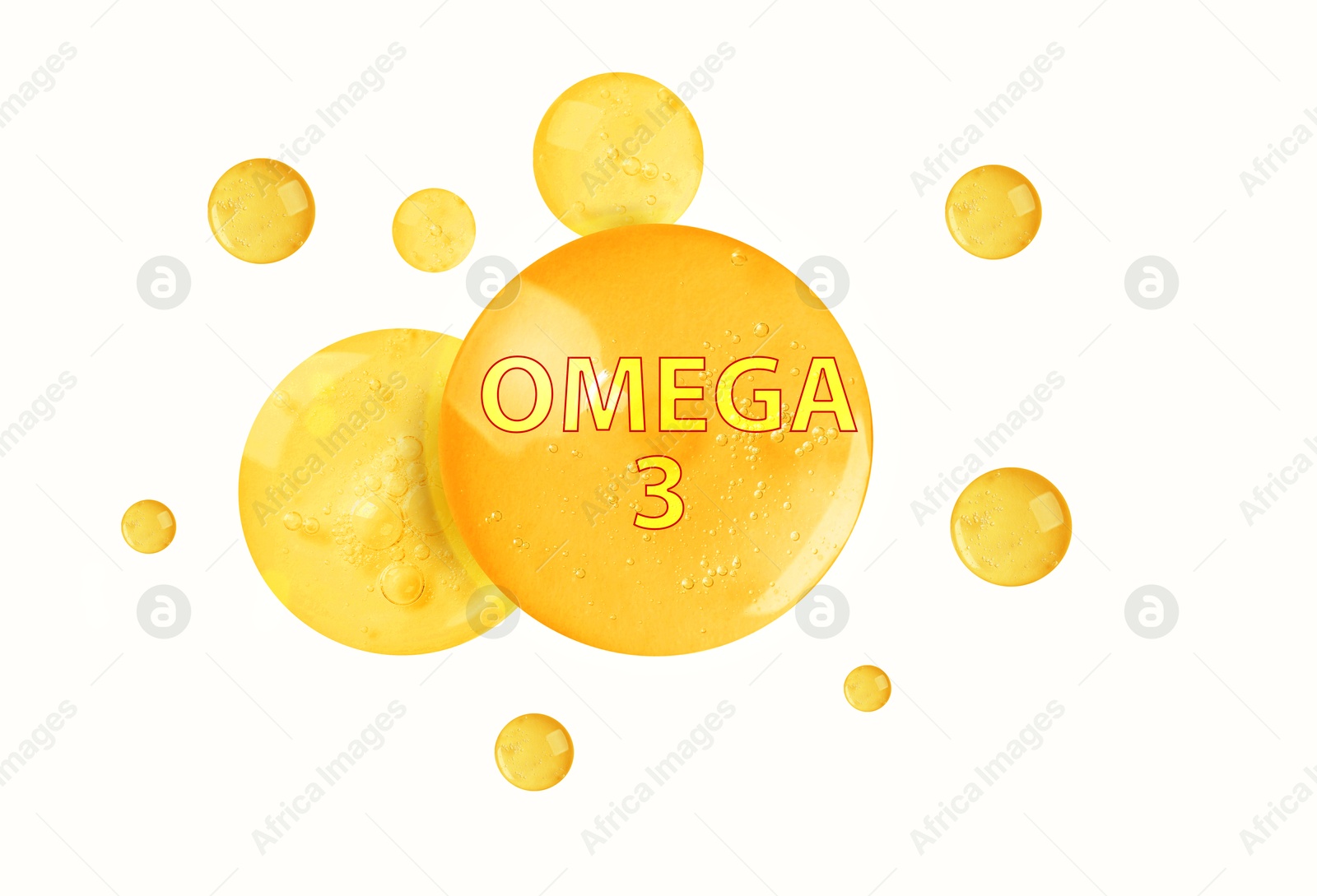 Yellow drops of Omega-3 on white background Image of Yellow drops of Omega-3 on white background