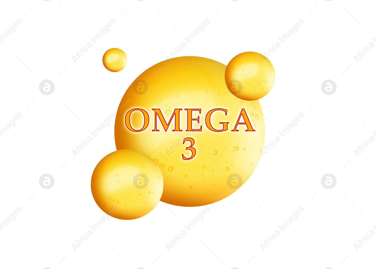 Image of Yellow drops of Omega-3 on white background