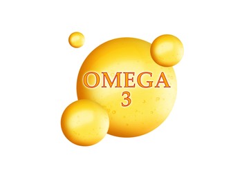Image of Yellow drops of Omega-3 on white background