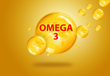 Image of Drops of Omega-3 in air on yellow gradient background
