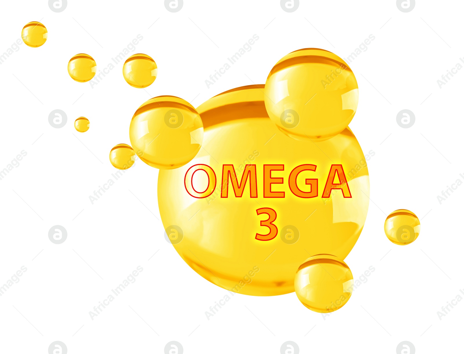 Yellow drops of Omega-3 on white background Image of Yellow drops of Omega-3 on white background