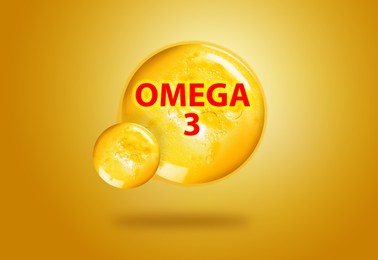 Image of Drops of Omega-3 in air on yellow gradient background