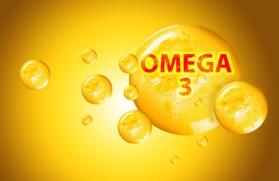 Image of Drops of Omega-3 on yellow gradient background