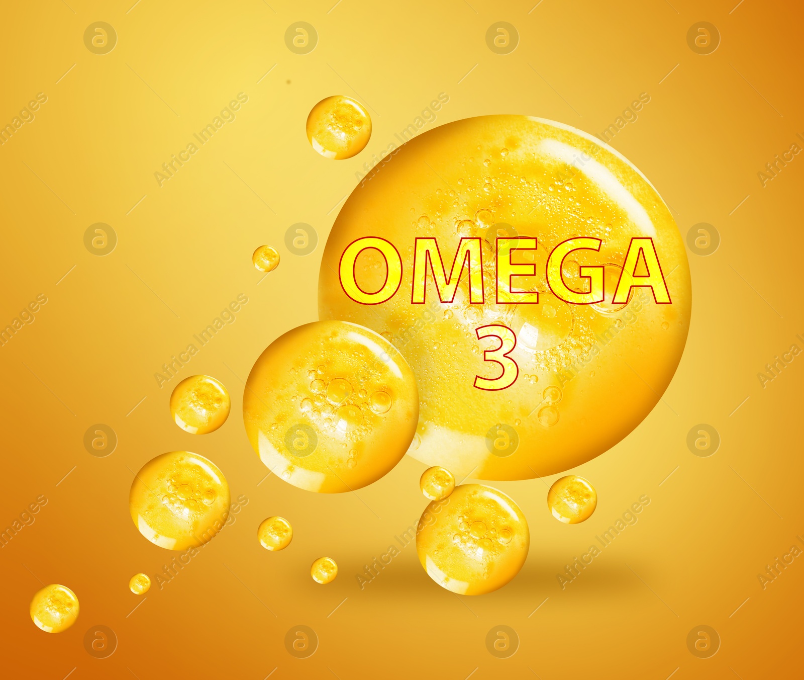 Drops of Omega-3 in air on yellow gradient background Image of Drops of Omega-3 in air on yellow gradient background