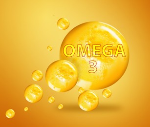 Image of Drops of Omega-3 in air on yellow gradient background