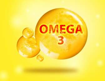 Image of Drops of Omega-3 in air on yellow gradient background