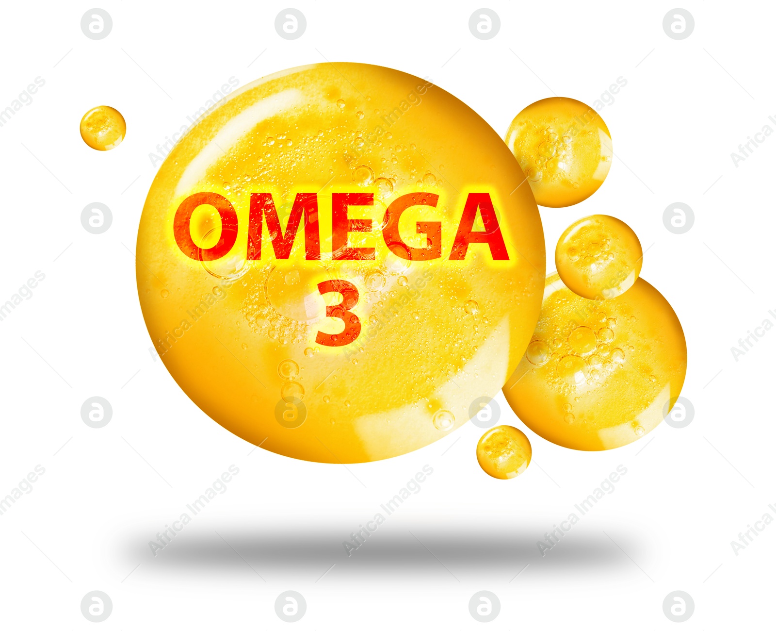 Yellow drops of Omega-3 in air on white background Image of Yellow drops of Omega-3 in air on white background