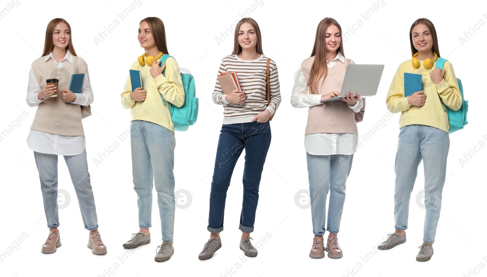 Image of Full-length portraits of happy student on white background, collage
